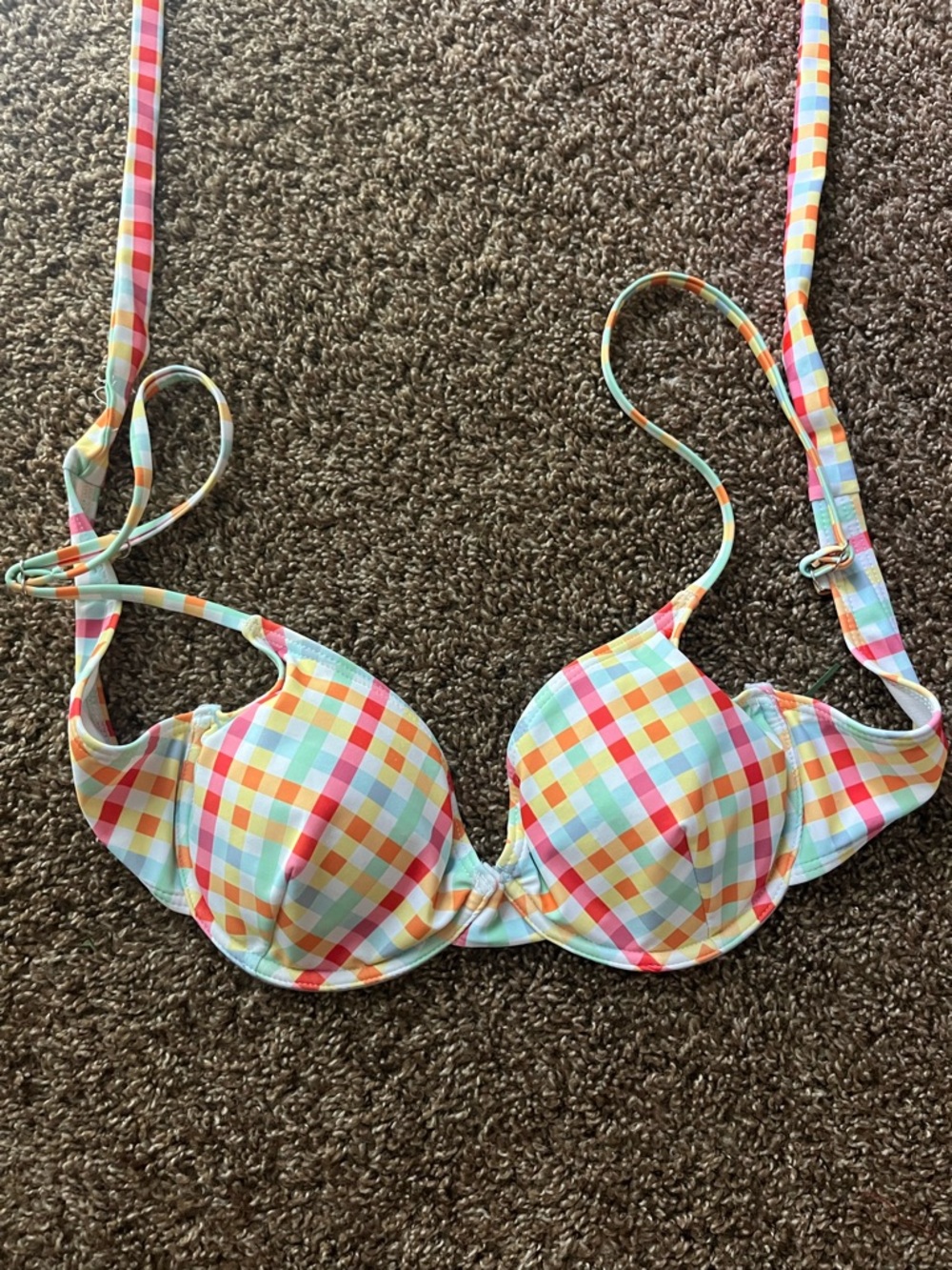 Colorful Gingham Underwire Bikini Top